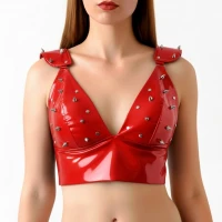 Лакований вініловий ліф з шипами Art of Sex - Mistress, червоний, розмір S — Переглянути зображення 1