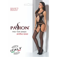Бодістокінг Passion BS057 black, комбінезон, імітація панчох і пояса — Переглянути зображення 7
