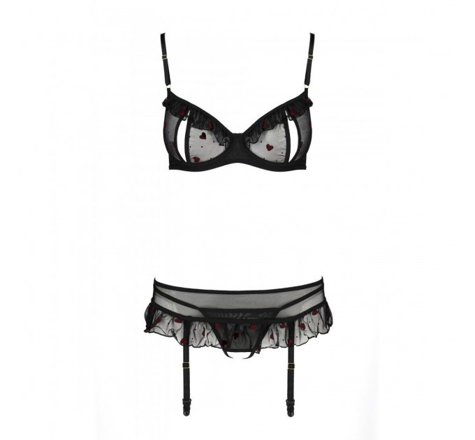Сексуальний комплект з поясом для панчіх Passion LOVELIA SET S/M, black