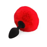 Силіконова анальна пробка М Art of Sex - Silicone Butt plug Rabbit Tail Red, діаметр 3,5 см — Переглянути зображення 1