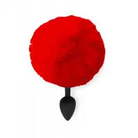 Силіконова анальна пробка М Art of Sex - Silicone Butt plug Rabbit Tail Red, діаметр 3,5 см — Переглянути зображення 2