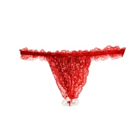 Набір Intt BRAZILIAN PANTY RED: трусики на резинці S-XL з перлинним кільцем + полунична змазка — Переглянути зображення 2