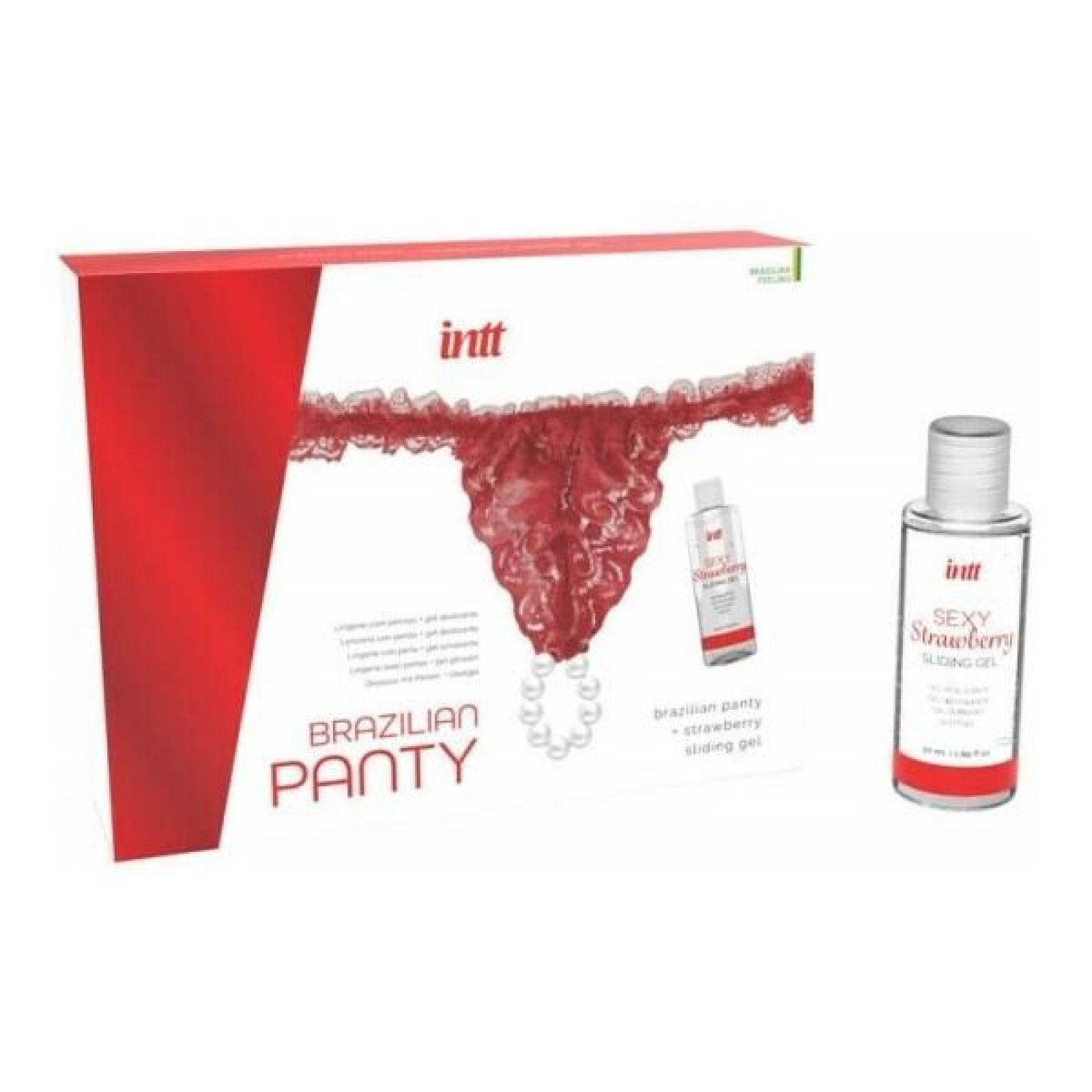 Набір Intt BRAZILIAN PANTY RED: трусики на резинці S-XL з перлинним кільцем + полунична змазка