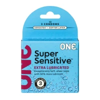 Презервативи ONE Super Sensitive, 3 шт, гладенькі, з додатковою змазкою, картонне паковання — Переглянути зображення 1