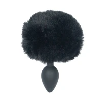 Анальна пробка з кролячим хвостиком Punishment – Bunny Tail Silicone Anal Plug – Black, 4,8 см — Переглянути зображення 1