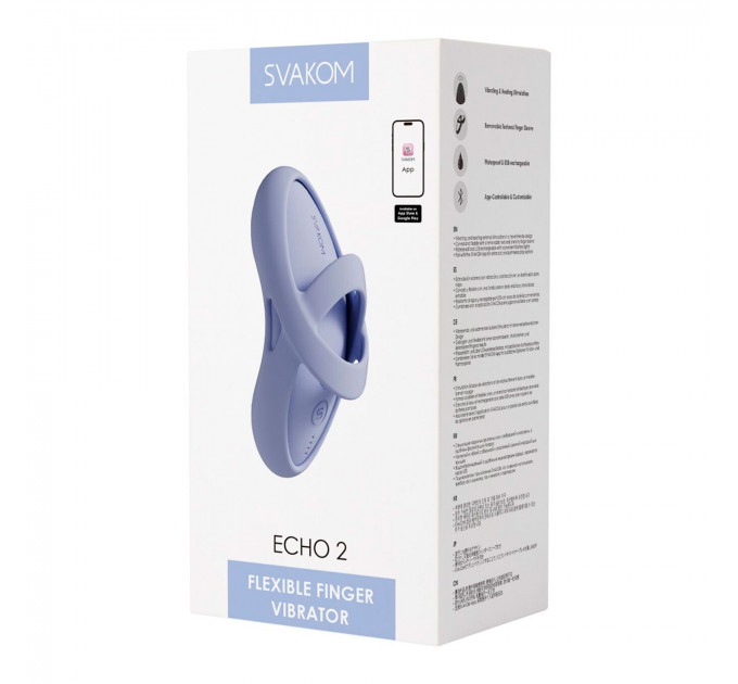 Смарт-вибратор для клитора Svakom Echo 2 Sky Blue, подогрев до 38 °C, съемная насадка на палец