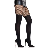 Колготки Leg Avenue Garter Illusion Tights with Net Detail One Size Black — Переглянути зображення 4