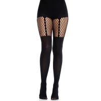 Колготки Leg Avenue Garter Illusion Tights with Net Detail One Size Black — Переглянути зображення 3