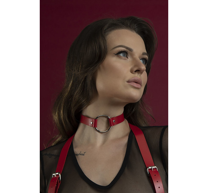 Чокер с кольцом Feral Feelings - O-Ring Collar красный, натуральная кожа