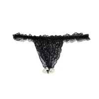 Набір Intt BRAZILIAN PANTY BLACK: трусики на резинці S-XL з перлинним кільцем + полунична змазка — Просмотреть изображение 2