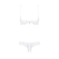 Еротичний комплект з бюстгальтером-получашкою Obsessive Alabastra S/M, білий, трусики з доступом