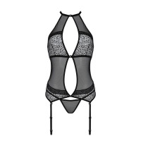 Корсет с пажами Passion SATARA CORSET L/XL black, стринги, кружево, застежки спереди и сзади
