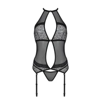 Корсет з пажами Passion SATARA CORSET L/XL black, стрінги, мереживо, застібки спереду та ззаду — Переглянути зображення 3