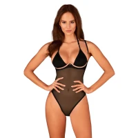Прозоре боді Obsessive Selinne teddy XL/2XL Black, дрібна сітка, подвійні бретелі — Переглянути зображення 1