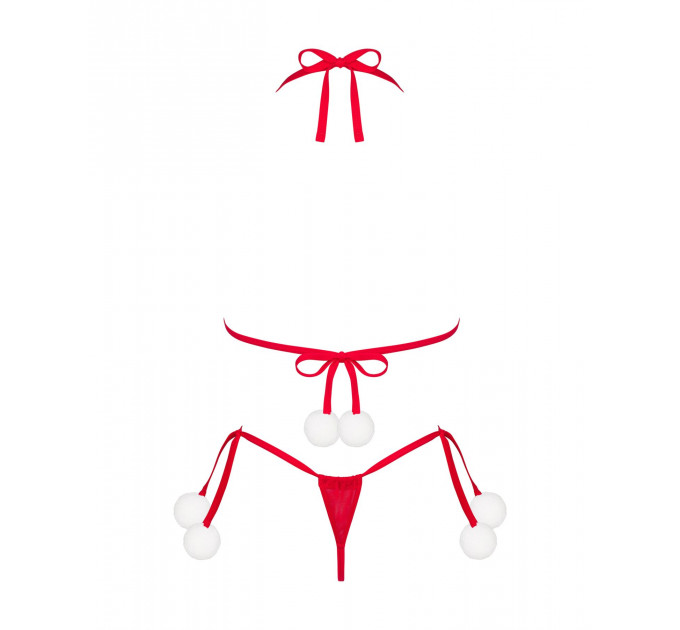 Новорічний комплект білизни з помпонами Obsessive Bobble Girl, червоний