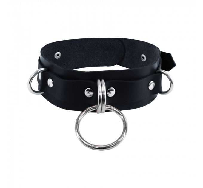 Нашийник для фіксації з натуральної шкіри Feral Feelings - D-Rings Black