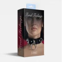 Нашийник для фіксації з натуральної шкіри Feral Feelings - D-Rings Black — Переглянути зображення 2