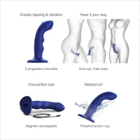 Насадка для страпона з подвійною точковою пульсацією Strap-On-Me TAPPING DILDO WAVE – NIGHT BLUE, М — Переглянути зображення 3