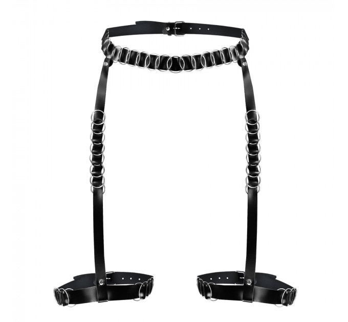 Гартери прикрашені кільцями Art of Sex - Geneva, Натуральна шкіра, Розмір XS-M