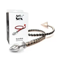 Металева анальна пробка S з диявольським хвостом Art of Sex - Succubus, екошкіра, чорний/золото — Переглянути зображення 4