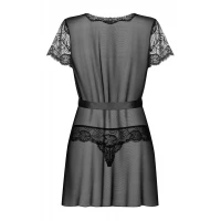 Пеньюар Obsessive Alluria peignoir &amp; thong, L/XL, прозорий, з мереживом, пояс, трусики в комплекті — Просмотреть изображение 4