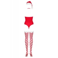 Тедді Obsessive Kissmas teddy, S/M, червоне, без бретелей, чокер, панчохи та шапка з помпоном у наборі — Переглянути зображення 4