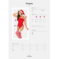 Тедді Obsessive Kissmas teddy, S/M, червоне, без бретелей, чокер, панчохи та шапка з помпоном у наборі — Переглянути зображення 5