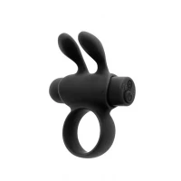 Ерекційне віброкільце S Pleasures Premium Rabbit Ring чорне, зі знімною віброкулею та вушками — Переглянути зображення 1