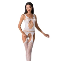 Бодістокінг Passion BS057 white, комбінезон, імітація панчіх і пояса — Переглянути зображення 1