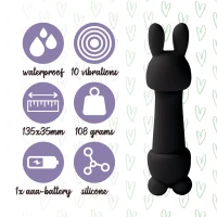 Мінівібратор FeelzToys Mister Bunny Black з двома насадками — Переглянути зображення 5