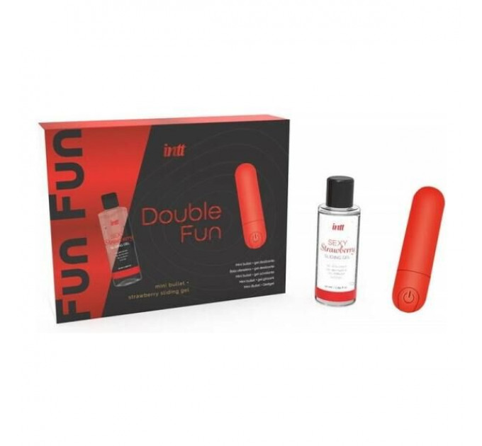 Набір Intt DOUBLE FUN: віброкуля (10 режимів, перезаряджувана), полунична змазка на водній основі