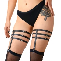 Гартери зі стразами Art of Sex - Floy, натуральна шкіра, Розмір XS - 2XL, колір Чорний — Переглянути зображення 1