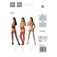 Еротичні колготки-бодістокінг з плетінням на стегнах Passion S030 One Size, black, квітковий візерун — Переглянути зображення 5