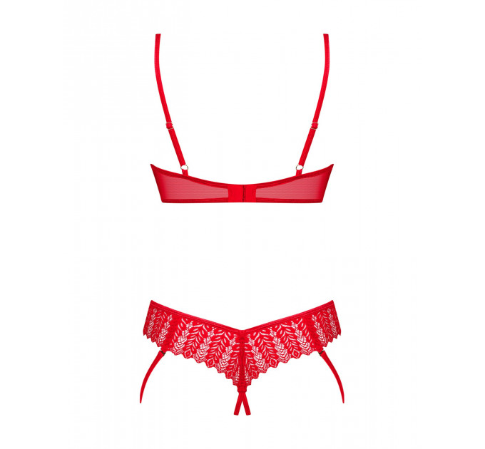 Комплект Obsessive Ingridia 2-pcs crotchless set M/L, червоний, з доступом, відкриті груди