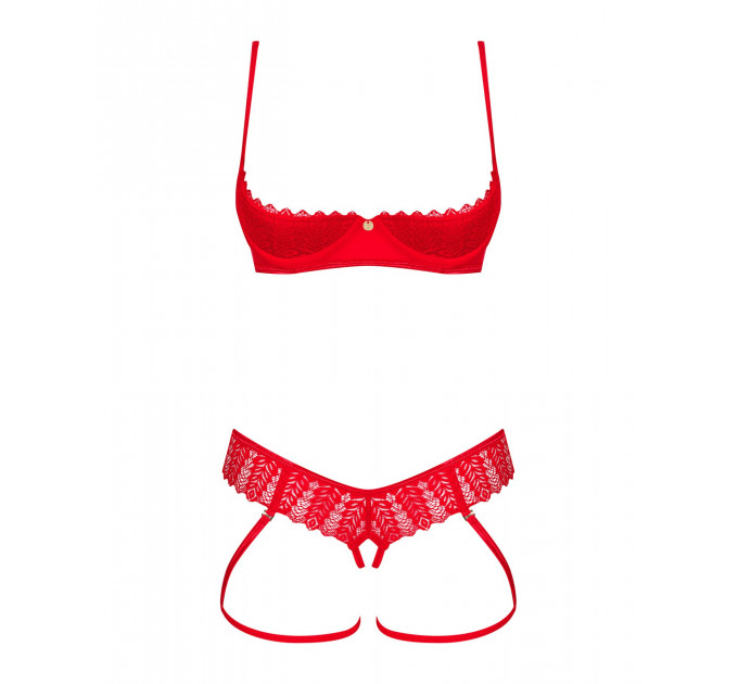 Комплект Obsessive Ingridia 2-pcs crotchless set M/L, червоний, з доступом, відкриті груди