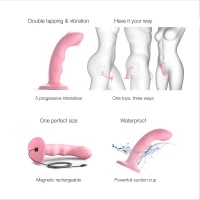 Насадка для страпона з подвійною точковою пульсацією Strap-On-Me TAPPING DILDO WAVE – CORAL PINK, М — Просмотреть изображение 4