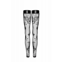 Панчохи без миска Noir Handmade F243 Tulle stockings with patterned flock embroidery, 3XL — Переглянути зображення 8
