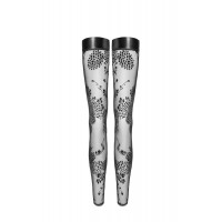 Чулки без мыска Noir Handmade F243 Tulle stockings with patterned flock embroidery, 3XL