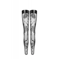 Панчохи без миска Noir Handmade F243 Tulle stockings with patterned flock embroidery, 3XL — Переглянути зображення 6