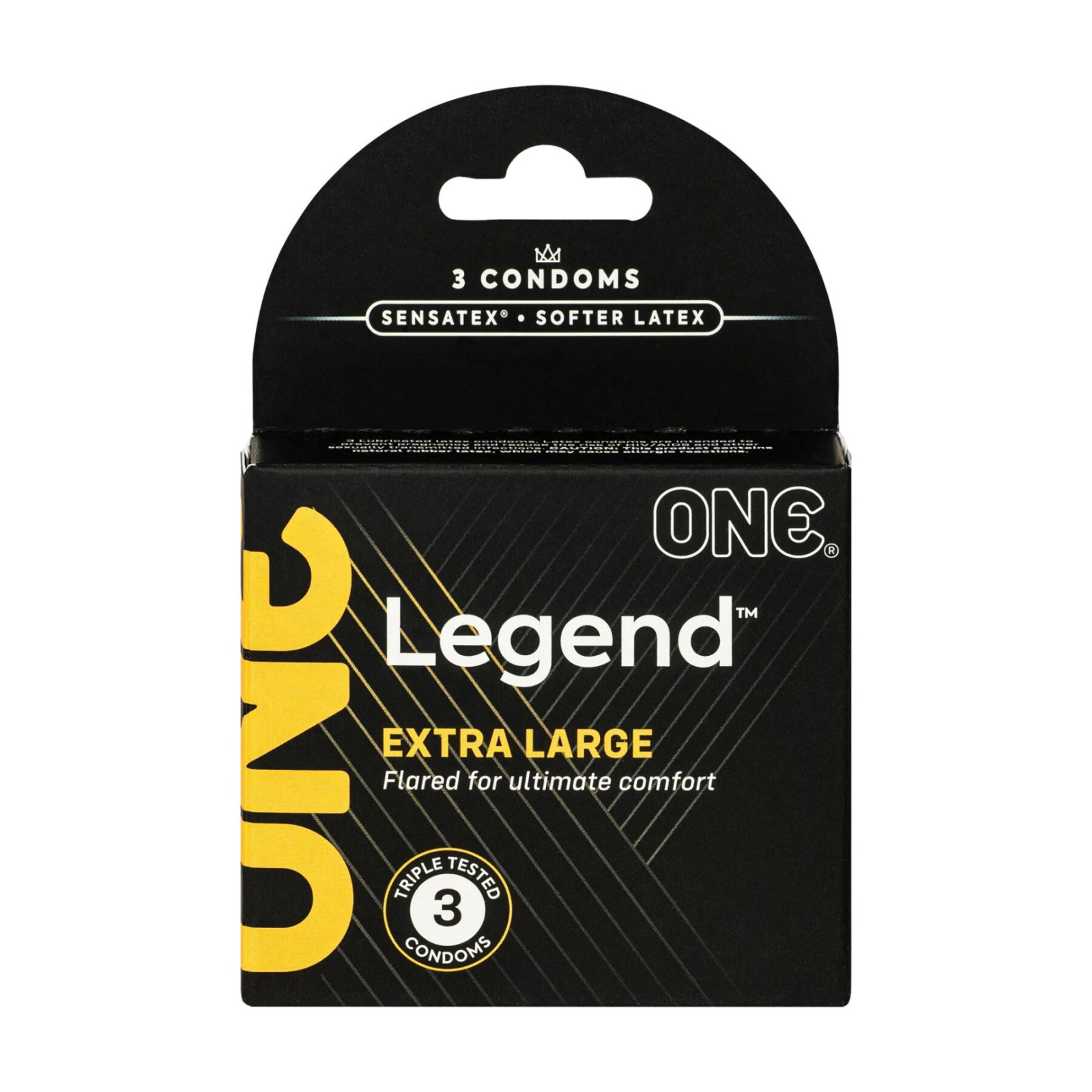 Презервативи ONE Legend XL, 3 шт, збільшений розмір, розширення на кінці, картонне паковання