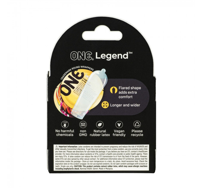Презервативи ONE Legend XL, 3 шт, збільшений розмір, розширення на кінці, картонне паковання