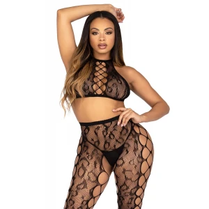 Комплект Leg Avenue Crop Top & Crotchless Tights One Size Black