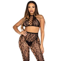 Комплект Leg Avenue Crop Top &amp; Crotchless Tights One Size Black — Переглянути зображення 1