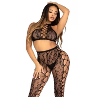 Комплект Leg Avenue Crop Top &amp; Crotchless Tights One Size Black — Переглянути зображення 3