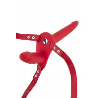Двойной страпон с вибрацией Fetish Tentation Vibrating Strap-On Red (мятая упаковка!!!) — Просмотреть изображение 3