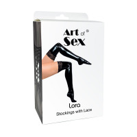 Сексуальные виниловые чулки Art of Sex - Lora с кружевом, размер L, с эффектом мокрого бархата — Просмотреть изображение 3