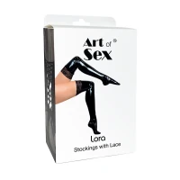 Сексуальні вінілові панчохи Art of Sex - Lora з мереживом, розмір L, з ефектом мокрого оксамиту — Переглянути зображення 4