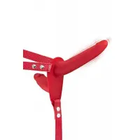 Подвійний страпон з вібрацією Fetish Tentation Vibrating Strap-On Red (м'яте паковання!!!) — Переглянути зображення 1