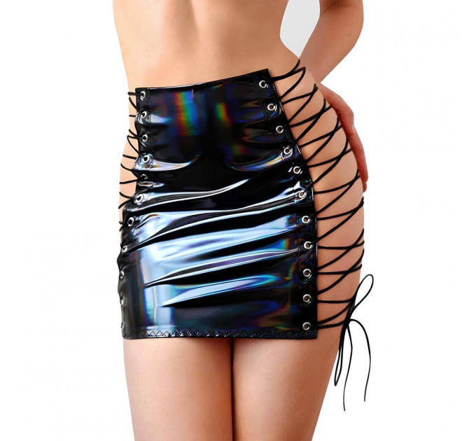 Лакована спідниця на шнурівці Art of Sex - Molly, колір чорний з ефектом голограми, XS-M