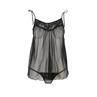 Сорочка прозора бебі-дол Passion MELANIA CHEMISE XXL/XXXL, black, трусики, на тонких бретелях — Переглянути зображення 3